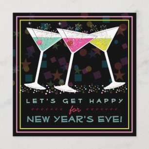 Get Happy on New Years Eve Bright Cocktail Party Invitation
