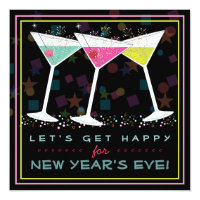 Get Happy on New Years Eve Bright Cocktail Party Invitation