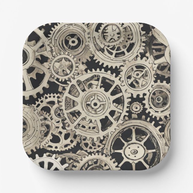 Get in Gear Robot Birthday Party - Gears Paper Plates (Front)