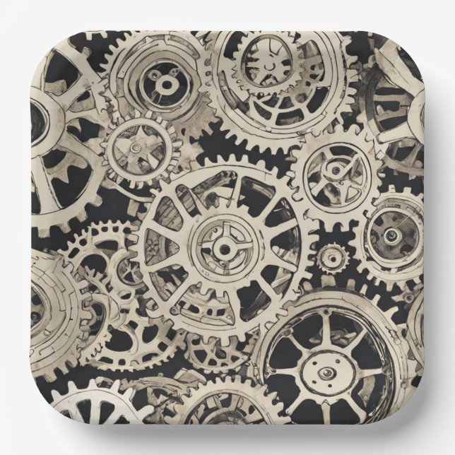 Get in Gear Robot Birthday Party - Gears Paper Plates (Front)