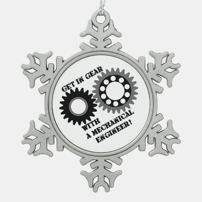 Get in Gear Snowflake Pewter Christmas Ornament (Front)