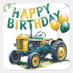 Get In Gear Tractor 3rd Birthday Bash Square Sticker