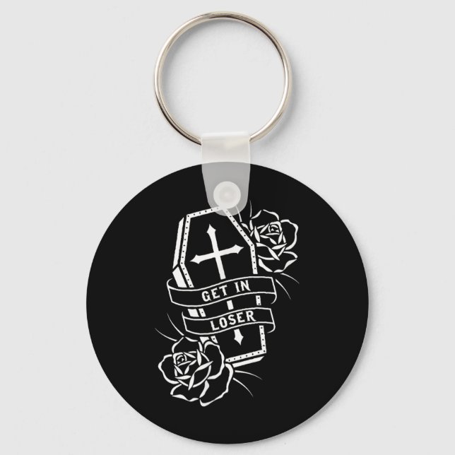 Get In Loser Punk Goth Tattoo Coffin  Keychain (Front)