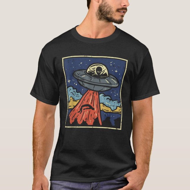 Get In Loser UFO Alien Retro 80s Area 51 ET Space  T-Shirt (Front)