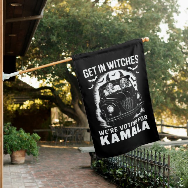 Get in Witches We're Voting for Kamala Halloween  House Flag (In SItu)