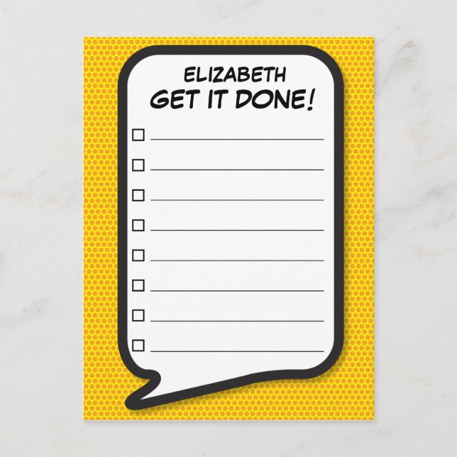 GET IT DONE! List Speech Bubble  Fun Retro Postcard (Front)