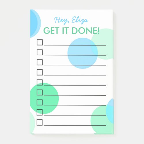 Get It Done Mint Confetti To Do List  Custom Name Post_it Notes