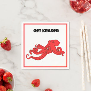 Get Kraken Fun Retro Red Octopus Cartoon Napkins
