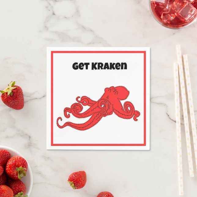 Get Kraken Fun Retro Red Octopus Cartoon Napkins (Insitu)
