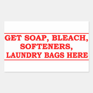 'Get Laundry Items Here' Laundromat Red Overlay Rectangular Sticker