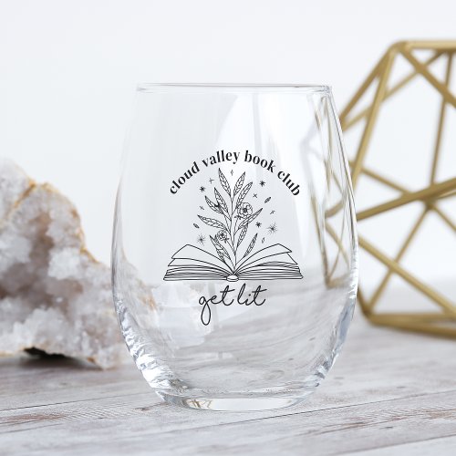 Get Lit Blooming Floral Book Personalized Stemless Wine Glass