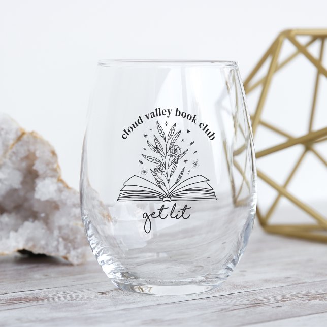 Get Lit Blooming Floral Book Personalized Stemless Wine Glass (Creator Uploaded)