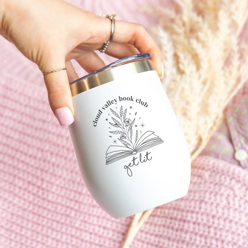 Get Lit Blooming Floral Book Personalized Thermal Wine Tumbler
