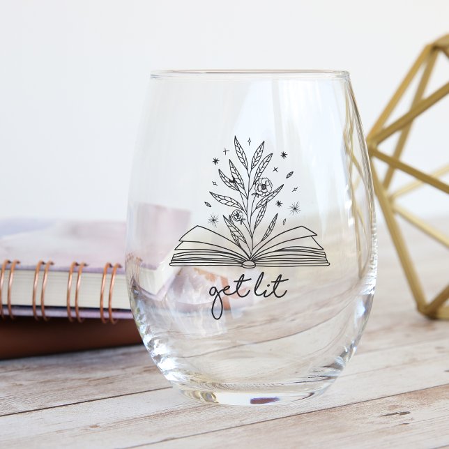Get Lit Blooming Floral Book Stemless Wine Glass (Creator Uploaded)