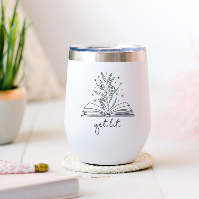 Get Lit Blooming Floral Book Thermal Wine Tumbler (Creator Uploaded)