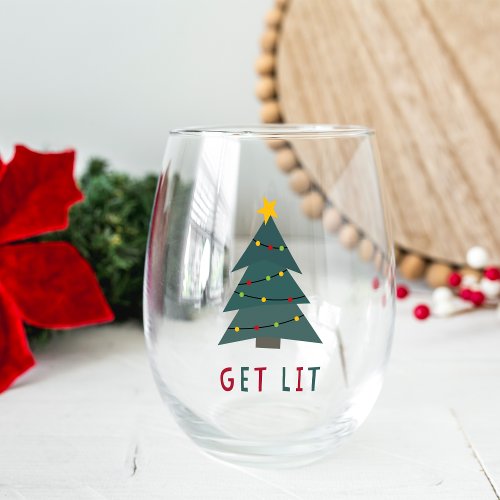 Get Lit  Christmas Stemless Wine Glass