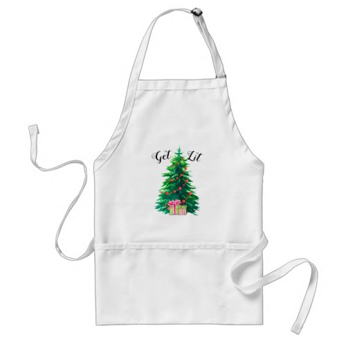 Get Lit Christmas Tree Cooking Chef Baking Pocket  Adult Apron