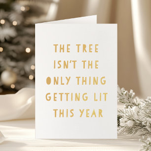 Get Lit Gold Foil Funny Christmas Card