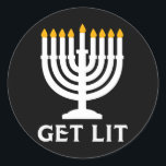 Get Lit Hanukkah Menorah Classic Round Sticker<br><div class="desc">Get Lit Hanukkah Menorah</div>