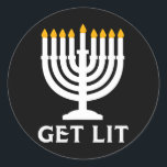 Get Lit Hanukkah Menorah Classic Round Sticker<br><div class="desc">Get Lit Hanukkah Menorah</div>