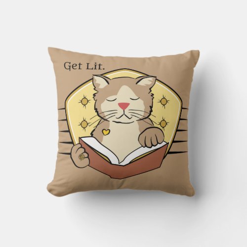 Get Lit Literature Cat Reading Book Throw Pillow