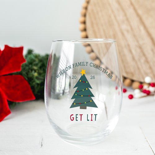 Get Lit  Personalized Christmas Stemless Wine Glass