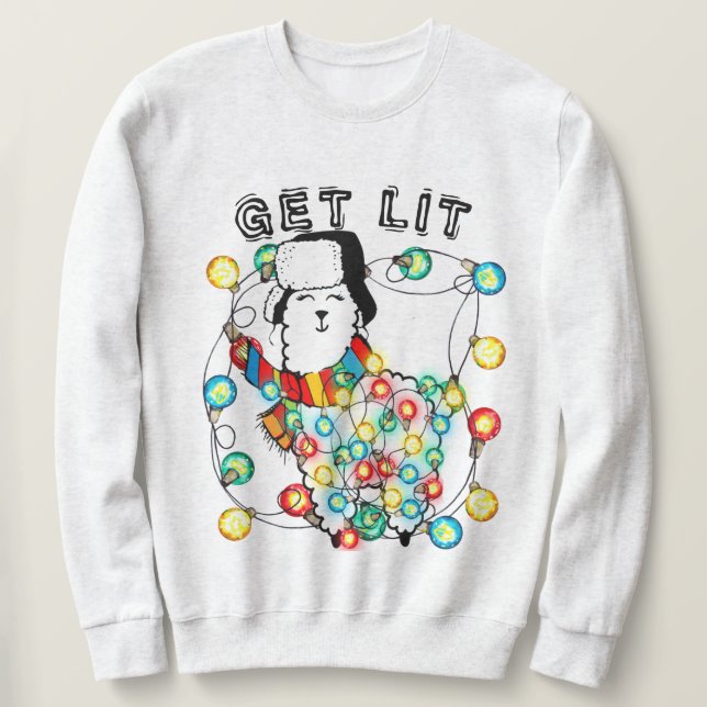 Get Lit with our Hilarious, Funny Christmas Llama  Sweatshirt (Design Front)