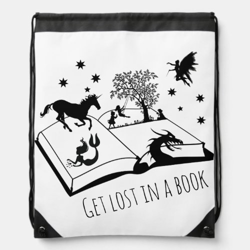 Get Lost in a Book Drawstring Bag