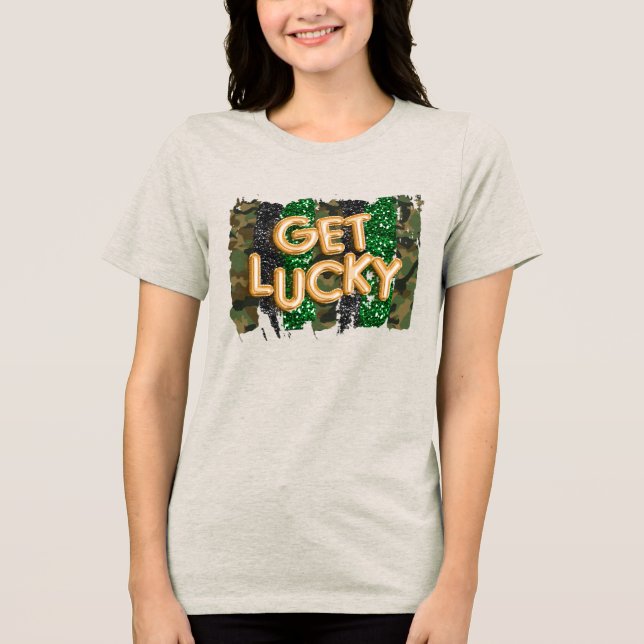 Get Lucky Foil Balloon Glitter St. Patrick's Day Tri-Blend Shirt (Front)