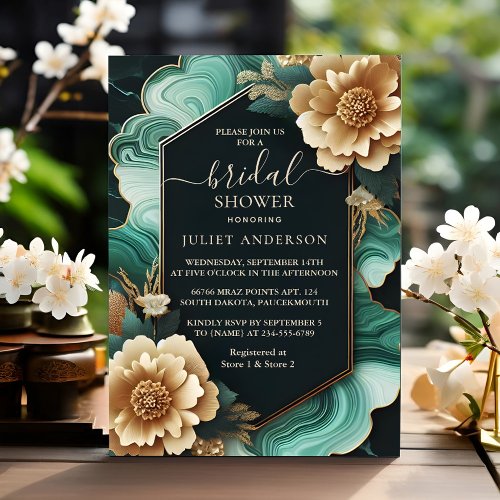 Get Monstera Emerald Green And Gold Bridal Shower Invitation