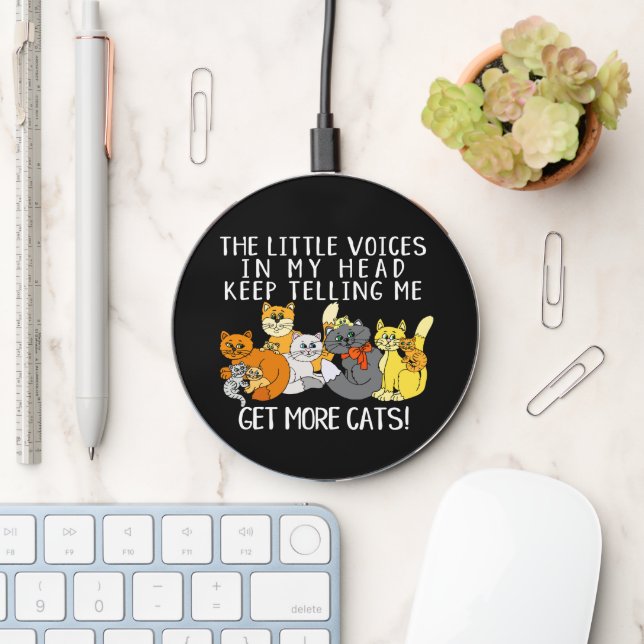 Get More Cats Funny Saying Black Wireless Charger (Desk)