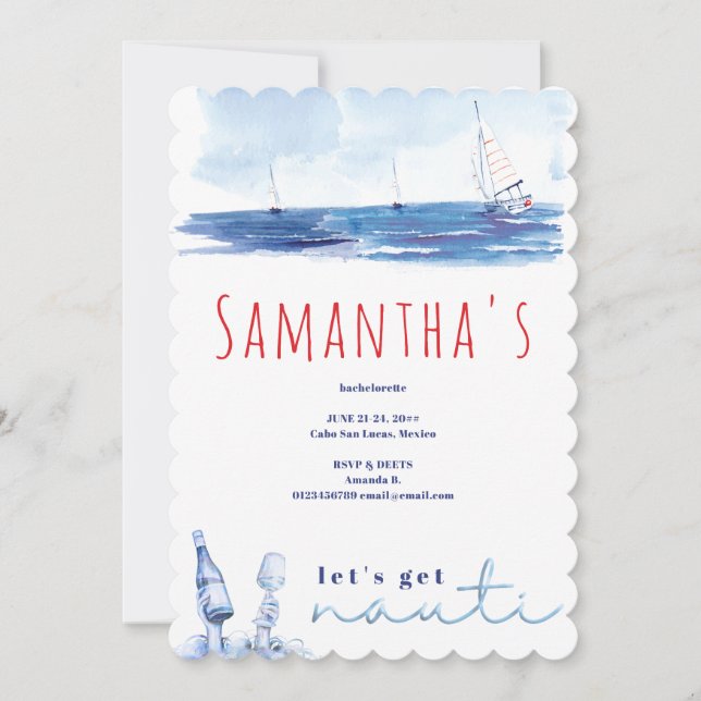 Get Nauti Bachelorette Weekend Nautical Boat Party Invitation (Front)