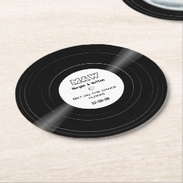 Get on the Dance Floor! Vinyl Record Monogram Round Paper Coaster