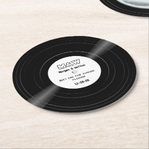 Get on the Dance Floor! Vinyl Record Monogram Round Paper Coaster