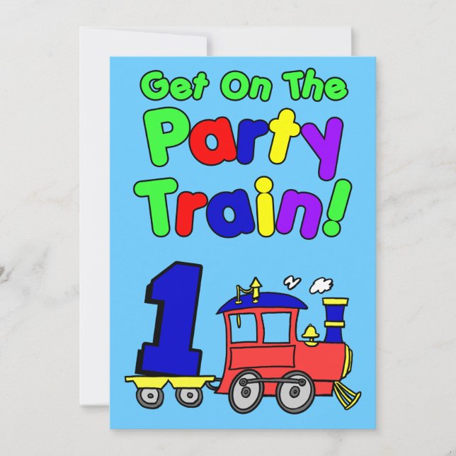 Get On The Party Train 1 Year Old Invitation (Front)