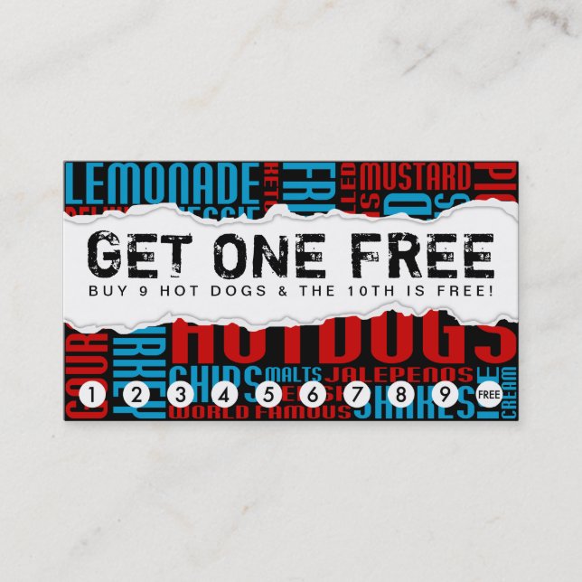 get one free HOT DOG Loyalty Card (Front)