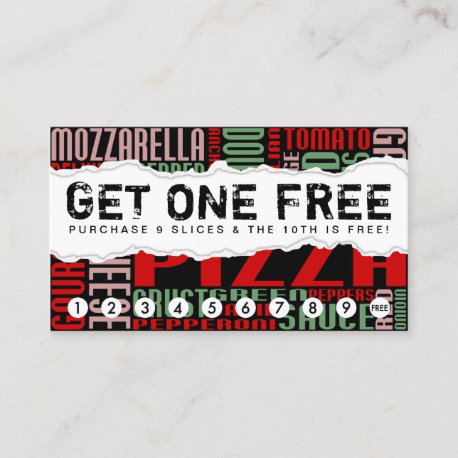 get one free PIZZA SLICE Loyalty Card (Front)