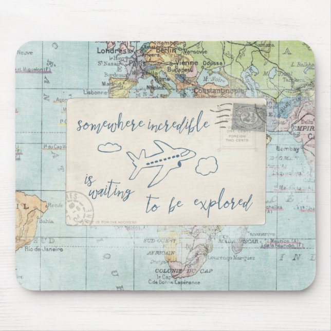 Get out and Explore Quote and Map Mouse Pad (Front)