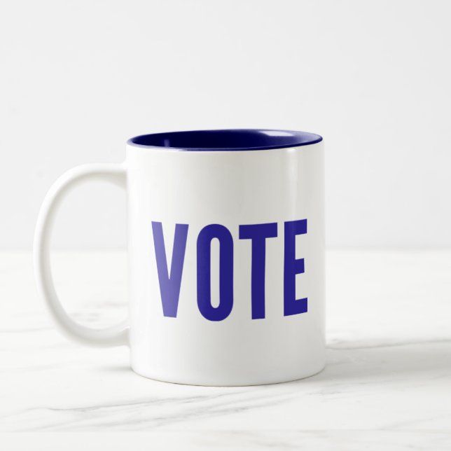 Get Out the Vote: Two-Tone VOTE Mug (Blue) (Left)