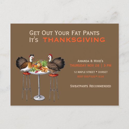 Get Out Your Fat Pants Thanksgiving Dinner Holiday Postcard
