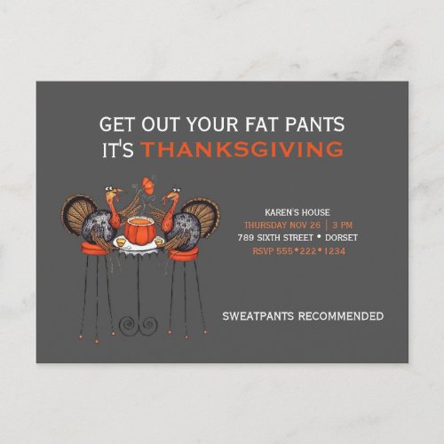 Get Out Your Fat Pants Thanksgiving Dinner Holiday Postcard