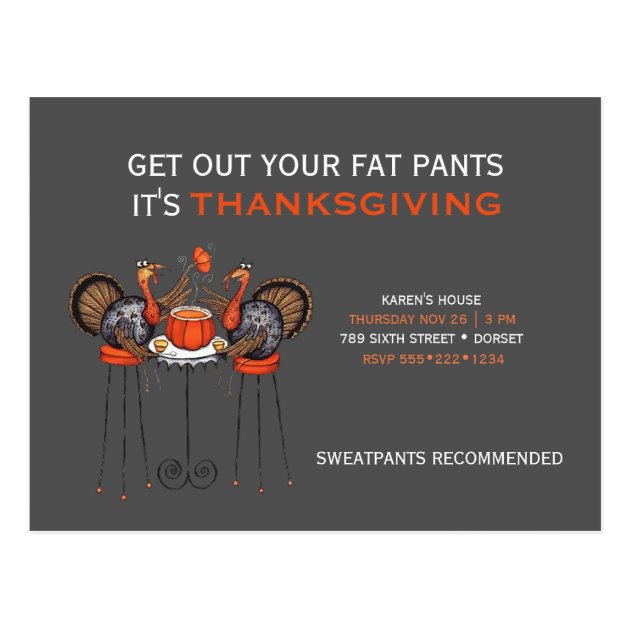 Get Out Your Fat Pants Thanksgiving Dinner Postcard