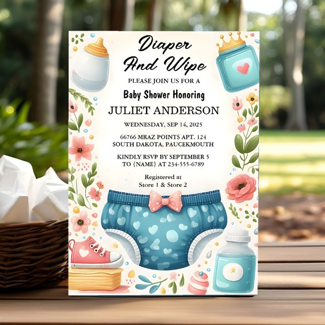 Get Post Dad Pink Blue Diaper And Wipe Baby Shower Invitation (Creator Uploaded)