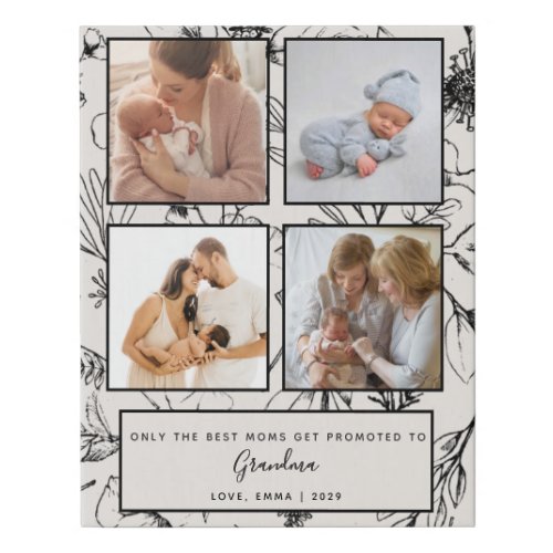 Get Promoted to Grandma Quote Pretty Photo Collage Faux Canvas Print