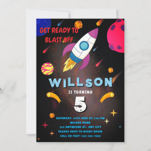 Get Ready To Blast-Off Galaxy Travelling Invitation
