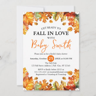 Get Ready to Fall in Love Fall Leaves Baby Shower Invitation