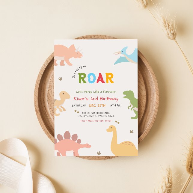 Get Ready to Roar Baby Dinosaur 2nd Birthday Invitation (Creator Uploaded)