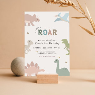 Get Ready to Roar Baby Kid Dinosaur 2nd Birthday Invitation