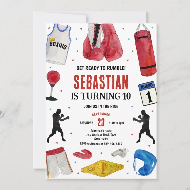 Get Ready To Rumble Boxing Birthday Invitation (Front)