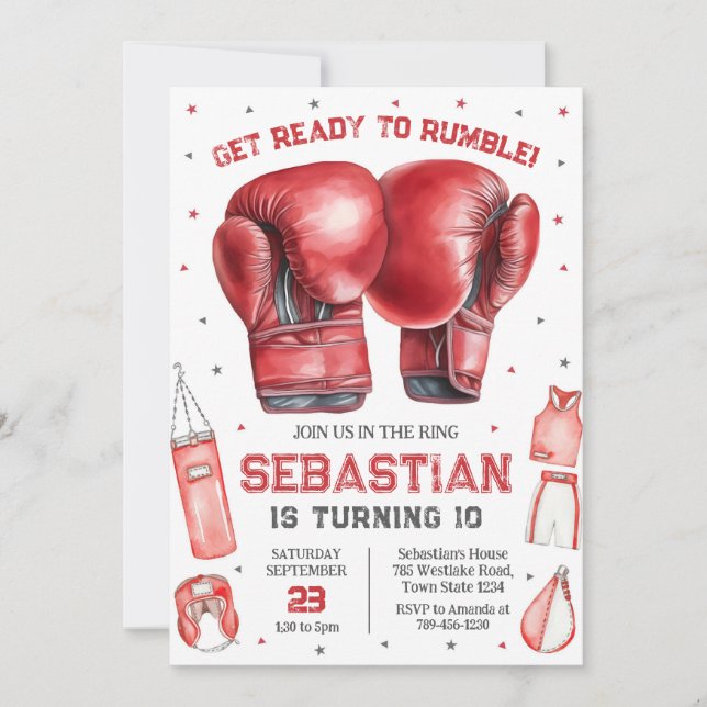 Get Ready To Rumble Boxing Birthday Invitation (Front)